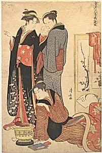 Two Women Standing, Holding a Child by Torii Kiyonaga