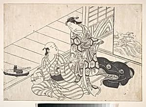 Lady Interrupting Her Lover, who is Playing the Shamisen by Nishikawa Sukenobu