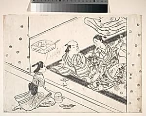 Lady Playing Shamisen, with Her Lover and Attendant Nearby by Nishikawa Sukenobu