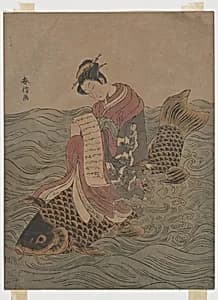 Young Woman Riding a Carp by Suzuki Harunobu