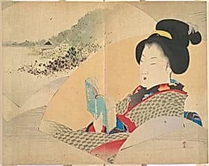 Beauty Looking at Shinobazu Pond, illustration from Bugei Kurabu (Literary Club) by Watanabe Seitei