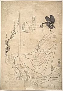 Young Woman Painting a Screen by Chōbunsai Eishi