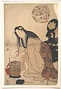 Lady Arranging Binsashi (Support for the Hair over the Temples) to put in Her Hair by Torii Kiyomine