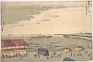 Shore Scene Showing European Influence by Shōtei Hokuju 昇亭北寿
