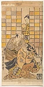 Ichikawa Danjuro II as Kanto Koroku and Yamamura Ichitaro as Oichi by Torii Kiyotomo