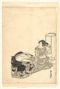 Courtesan or Actor as Courtesan Pouring Tea by the Light of a Lantern by Utagawa Toyokuni I