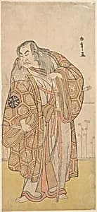 Ikunojo III as Chiyosaki Striking the Chozubachi; a Shower of Gold Coin Flies by Katsukawa Shunshō　勝川春章