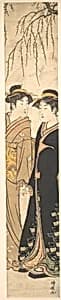 Two Tall Young Women Walking Hand in Hand by Torii Kiyonaga