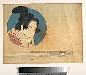 Portrait of a Woman in Large Circle with Landscape Below by Katsushika Hokusai
