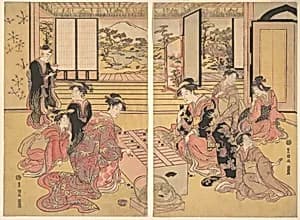 Two Young Women Playing a Game of Sugoroku by Utagawa Toyokuni I