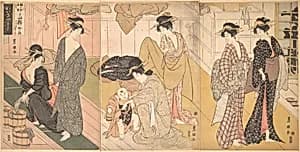 Women and an Infant Boy in a Public Bath House by Utagawa Toyokuni I