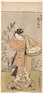 The Actor Onoya Matsusuke, in Female Robe of O-Kane, Adjusts the Comb in His Hair by Torii Kiyomitsu