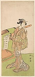 The Actor Iwai Hanshiro IV in Female Role, Standing Beside a Litter by Katsukawa Shunshō　勝川春章