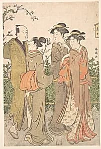 A Group of Three Women Accompanied by a Manservant by Katsukawa Shunchō