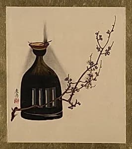 Lacquer Paintings of Various Subjects: Plum Branch with Oil Lamp by Shibata Zeshin