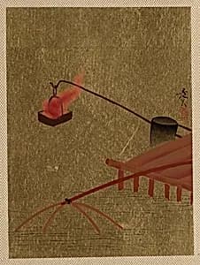 Fire Basket Suspended from Dock over a Fish Net in the Water by Shibata Zeshin
