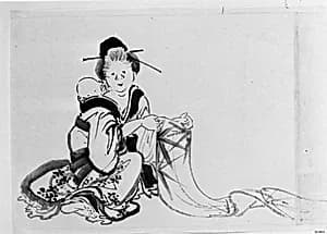 Woman with Baby on Her Back by Hokusai School