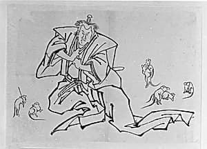 Rats and a Kabuki Actor in the Role of Nikki Danjō by Hokusai School