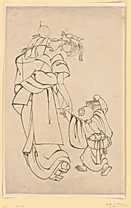 Mother and Children in Summer Night by Katsushika Hokusai