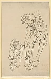 Mother and Children in Summer Night by Katsushika Hokusai