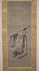 Hotei, flanked by panels of birds by Kenkō Shōkei
