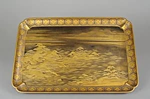 Tray with Design of Pines Along the Shore by Unknown Artist