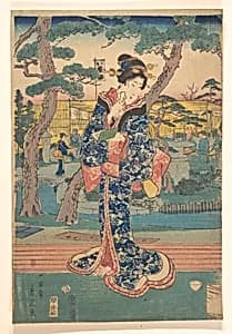 Young girl at tea house in Iriya by Utagawa Hiroshige II