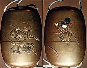 Case (Inrō) with scene of Yoshitsune and Benkei on the Gojō Bridge by Unknown Artist