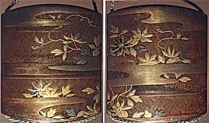 Case (Inrō) with Design of Clematis Vine on Bamboo Lattice by Gion Nankai