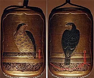 Case (Inrō) with Design of a Perched Hawk by Unknown Artist