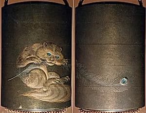 Case (Inrō) with Design of an Animal Biting a Feather by Unknown Artist