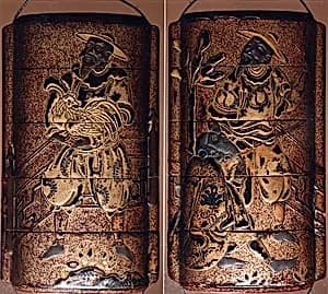 Case (Inrō) with Design of Foreigners, One holding a Cock by Unknown Artist