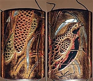Case (Inrō) with Design of Quail Standing beside Millet Stalks by Unknown Artist