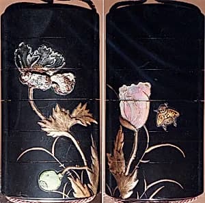 Case (Inrō) with Design of Bee Flying beside Flowering Poppies by Unknown Artist