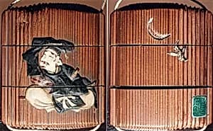 Case (Inrō) with Design of Samurai Seated on Ground (obverse); Bird Flying before a Crescent Moon (reverse) by Unknown Artist