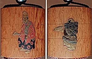 Case (Inrō) with Design of Noh Dancer with Okina Mask (obverse); Noh Dancer with Fan (reverse) by Unknown Artist