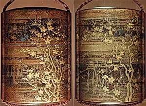 Case (Inrō) with Design of Flowering Peach Branches with Trees and Clouds by Unknown Artist
