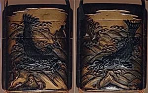 Case (Inrō) with Design of Dragonfish beside Rocks and Waves by Unknown Artist