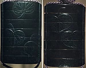 Case (Inrō) with Design of Scattered Hollyhock (Aoi) Leaves by Unknown Artist