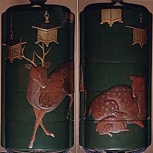 Case (Inrō) with Design of Deer and Lanterns at Kasuga Shrine by Yamada School