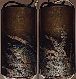 Case (Inrō) with Design of Large Carp Swimming among Seaweeds by Unknown Artist