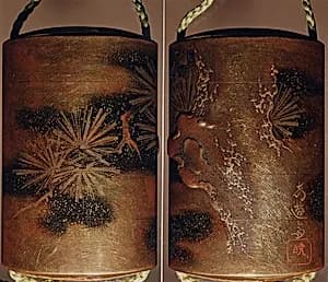 Case (Inrō) with Design of Pine Trees and Snow by Unknown Artist