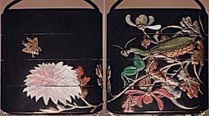 Case (Inrō) with Design of Chrysanthemum and Bee (obverse); Praying Mantis (reverse) by Unknown Artist