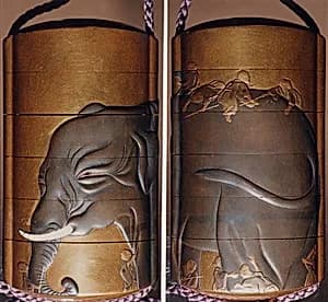 Case (Inrō) with Design of Blind Men Touching and Climbing Over an Elephant by Unknown Artist