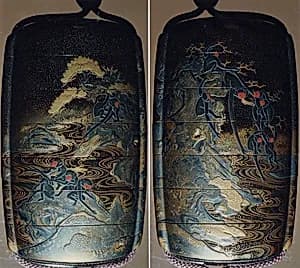 Case (Inrō) with Design of Monkeys Hanging from Trees Above Waves (obverse); Monkeys Seated on Rocks (reverse) by Unknown Artist