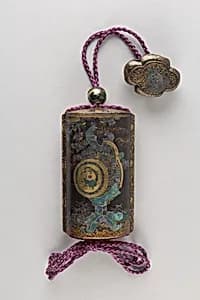 Case (Inrō) with Design of Pine and Cherry Tree (obverse); Rooster and Hen on a Drum (reverse) by Unknown Artist