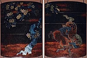 Case (Inrō) with Design of Two Horses Beneath Flowering Cherry Tree by Unknown Artist