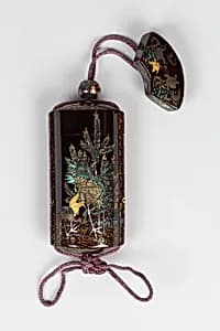 Case (Inrō) with Design of Cranes and Pines with Takaramono (Mythical Treasure) by Unknown Artist