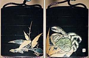 Case (Inrō) with Design of Crab in Basket (obverse); Crab in Bamboo Leaves (reverse) by Unknown Artist