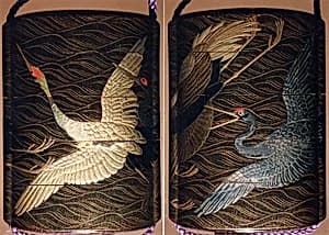 Case (Inrō) with Design of Cranes in Flight over Waves by Unknown Artist